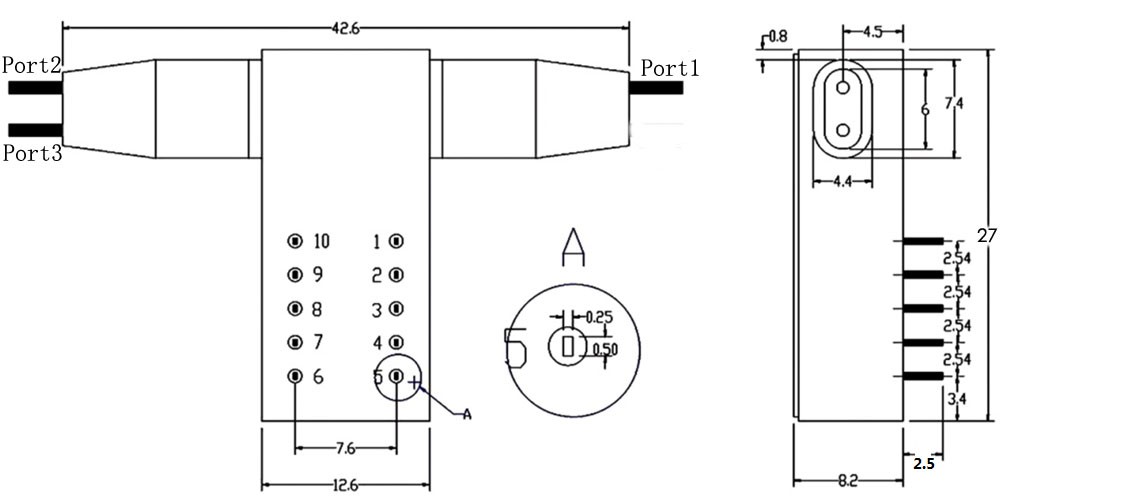 Product Drawing of High-Performance 1x2 Mechanical Optical Switch